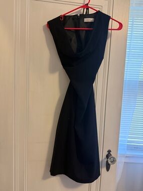 Calvin Klein Black Draped Cowl Neck Midi Dress